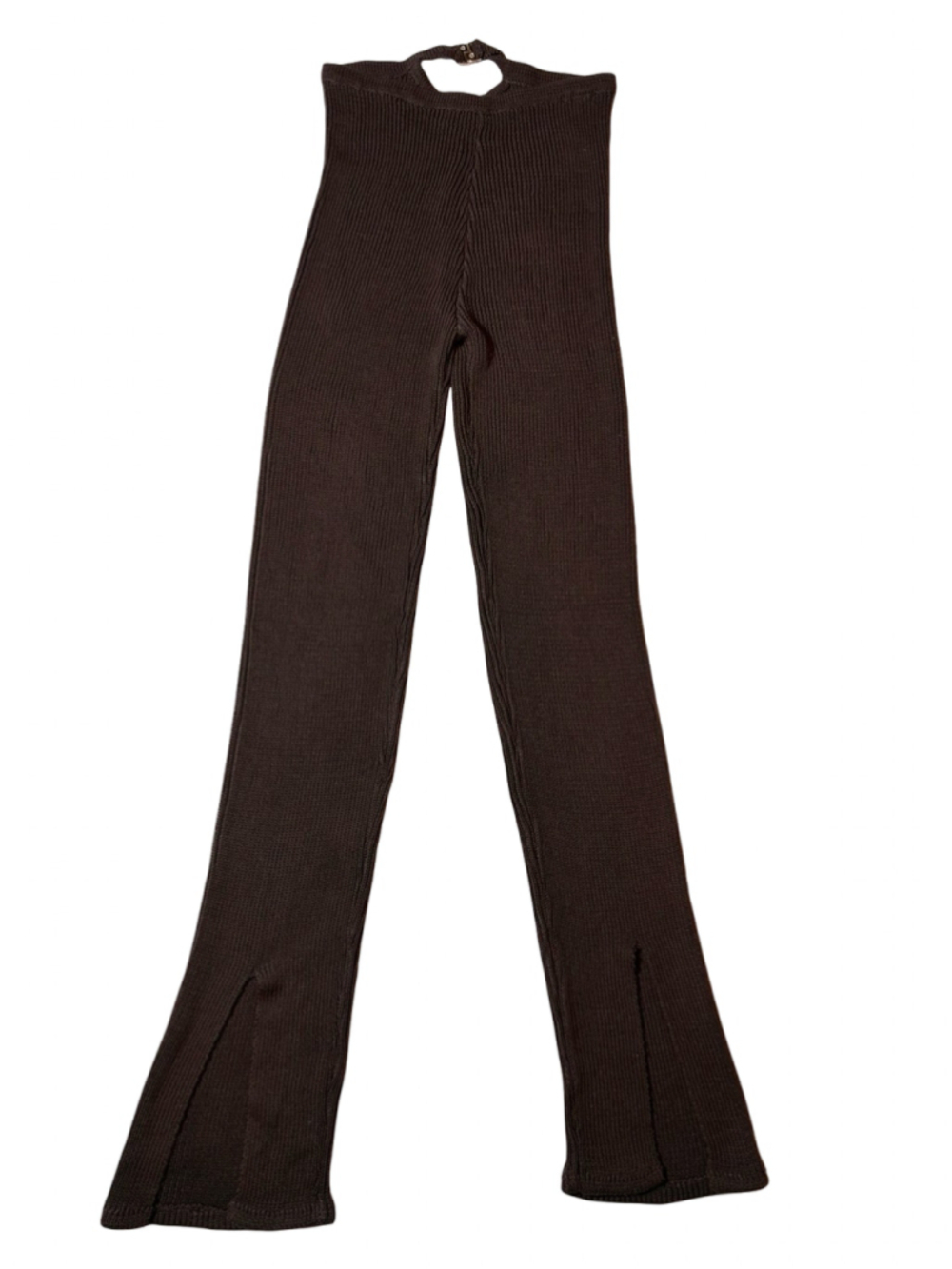 RUVE Dark Brown Knit Cutout Waist Flare Pants Y2K Statement